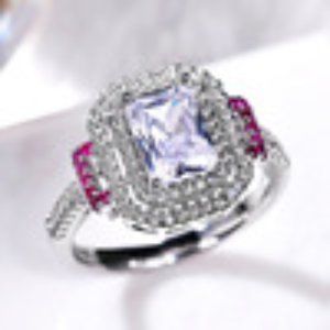 PINK DIAMOND SQUARE PRINCESS RING WOMEN FASHI